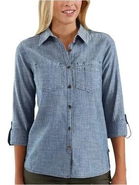 Carhartt Fairview Women’s Chambray 100% Cotton Long Sleeve Large Shirt